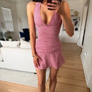 Beginning Boutique Alan Red Gingham Halter Mini Dress